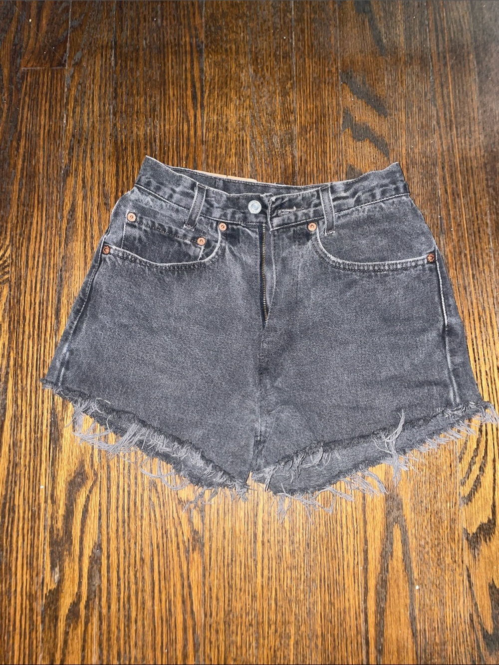 Levi's Black Washed High-Rise Frayed Denim Shorts
